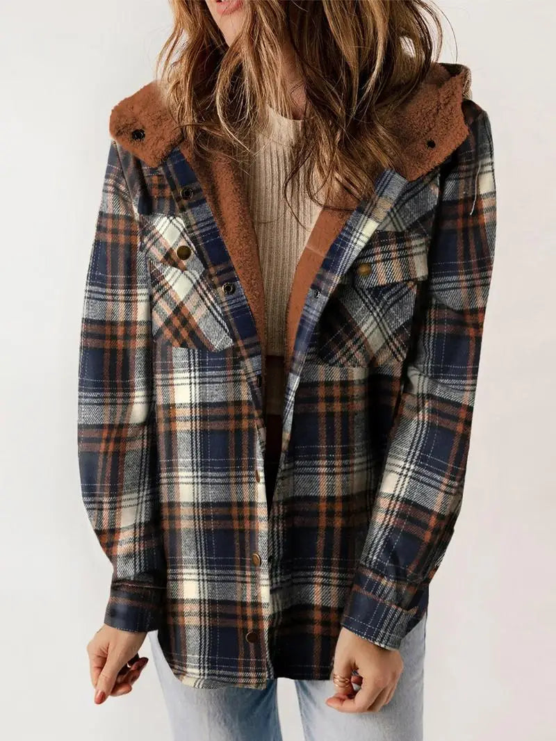 MODEGEIST Damen Karo Jacke Gefüttert Knopfverschluss