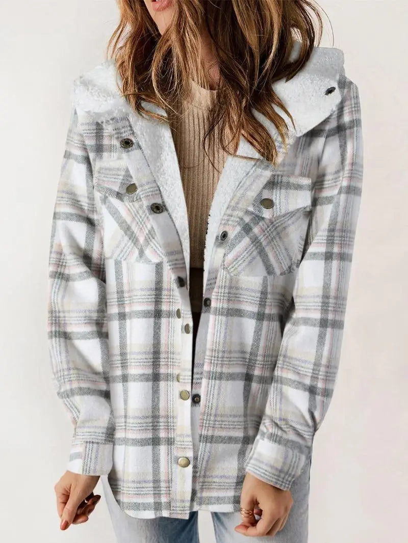 MODEGEIST Damen Karo Jacke Knopfverschluss Gefüttert Warm Winter