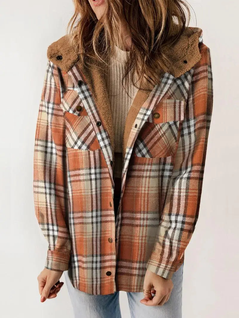 MODEGEIST Damen Karo Jacke Knopfverschluss Gefüttert Warm Winter