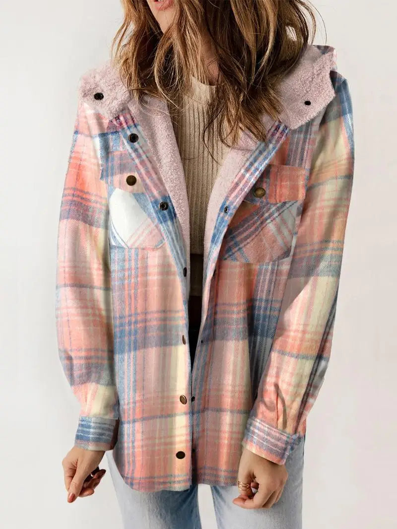 MODEGEIST Damen Karo Jacke Knopfverschluss Gefüttert Warm Winter