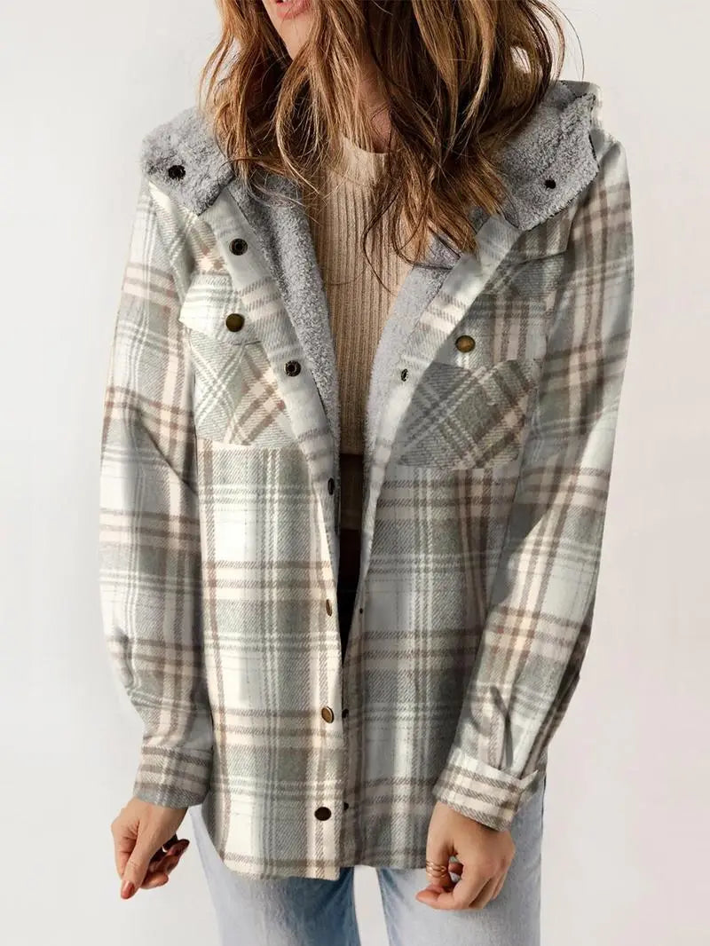 MODEGEIST Damen Karo Jacke Knopfverschluss Gefüttert Warm Winter