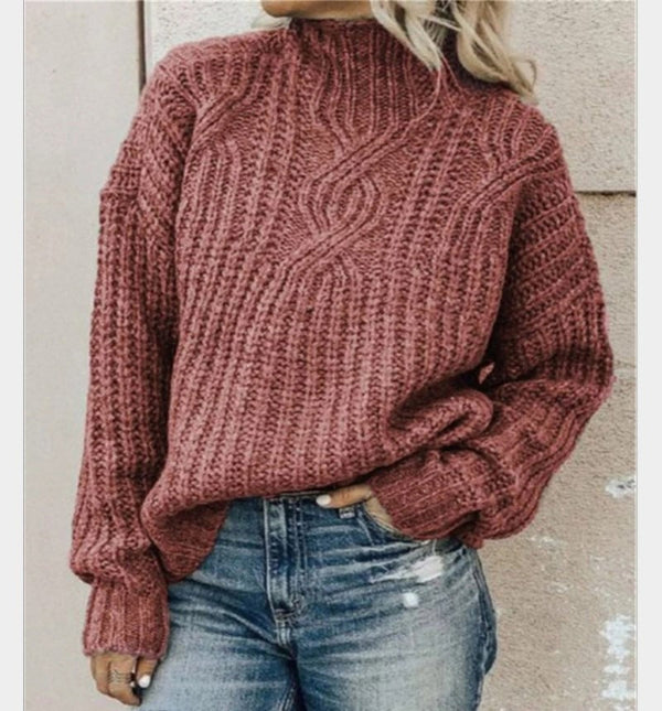 ModeGeist | Pullover Wolle Kabelstrick Hoher Kragen Lässiger Schnitt Lange Ärmel