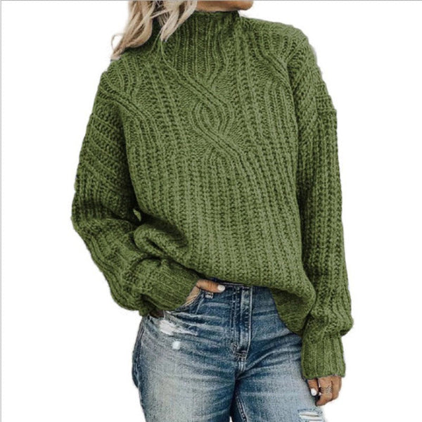 ModeGeist | Pullover Wolle Kabelstrick Hoher Kragen Lässiger Schnitt Lange Ärmel