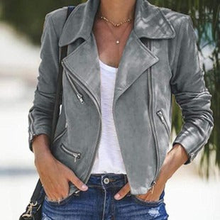 ModeGeist | Jacke - Schlanker Schnitt - Wildleder-Look - Kurz Länge - Reverskragen - Reißverschlussdetails