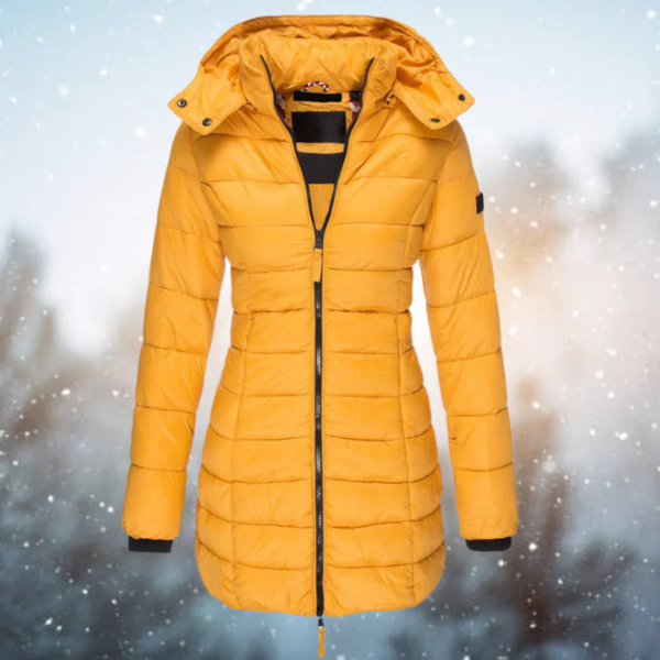 ModeGeist | Lange Pufferjacke – Fitted Steppdesign – Wasserabweisend – Abnehmbarer Kapuze