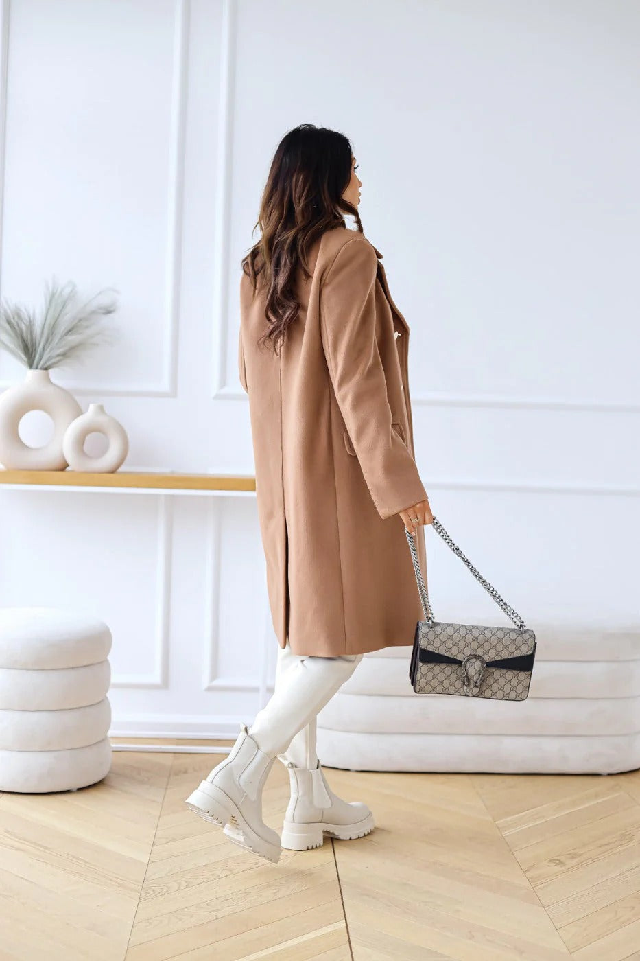 ModeGeist | Doppelreiher Langmantel Elegante Wollmischung Übergangsjacke