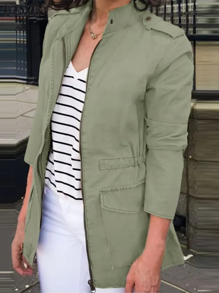 ModeGeist | Cargo-Jacke - Relaxed Fit - Baumwolle - Reißverschluss - Stehkragen - Klappentaschen