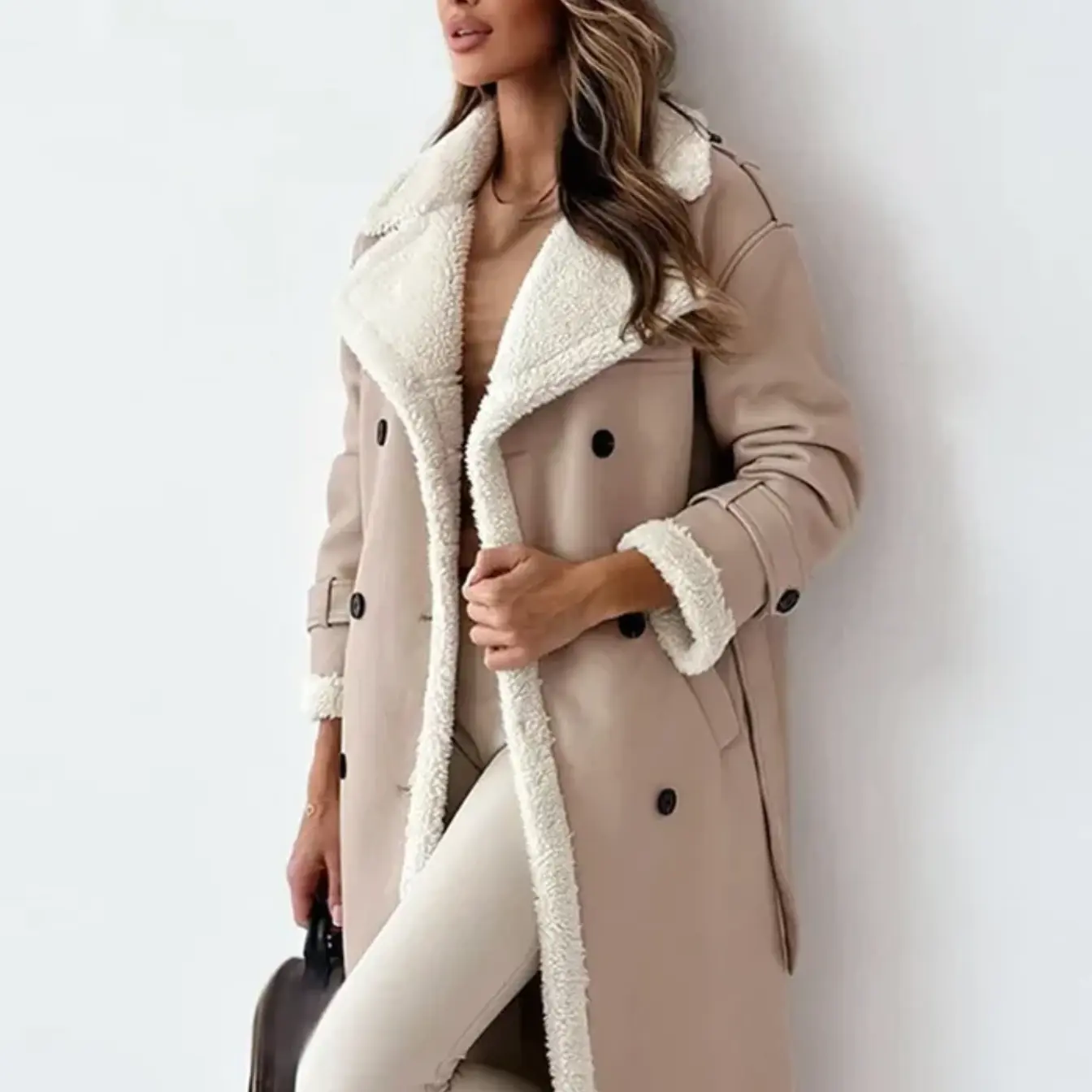 ModeGeist | Langshearling Gefütterter Trenchcoat Schicker Doppelreiher Wintermantel