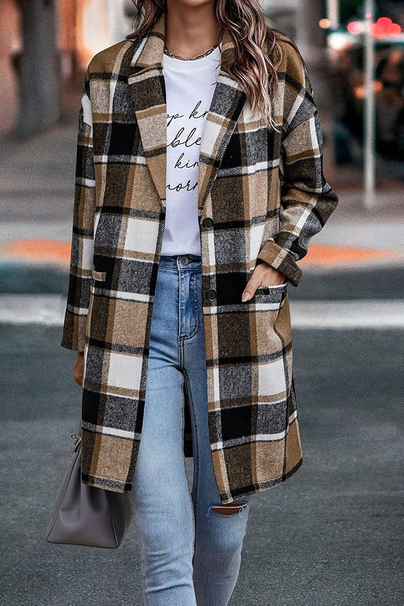 ModeGeist | Mantel - Oversized Fit - Wolle - Karomuster - Mit Knöpfen und Taschen