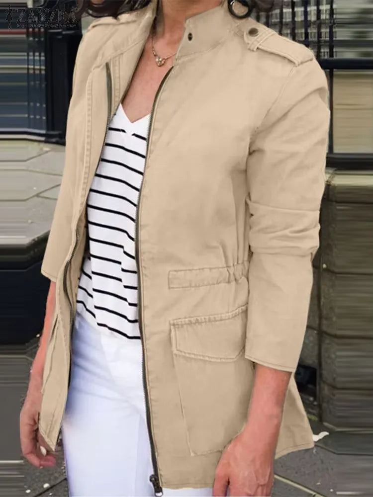 ModeGeist | Cargo-Jacke - Relaxed Fit - Baumwolle - Reißverschluss - Stehkragen - Klappentaschen