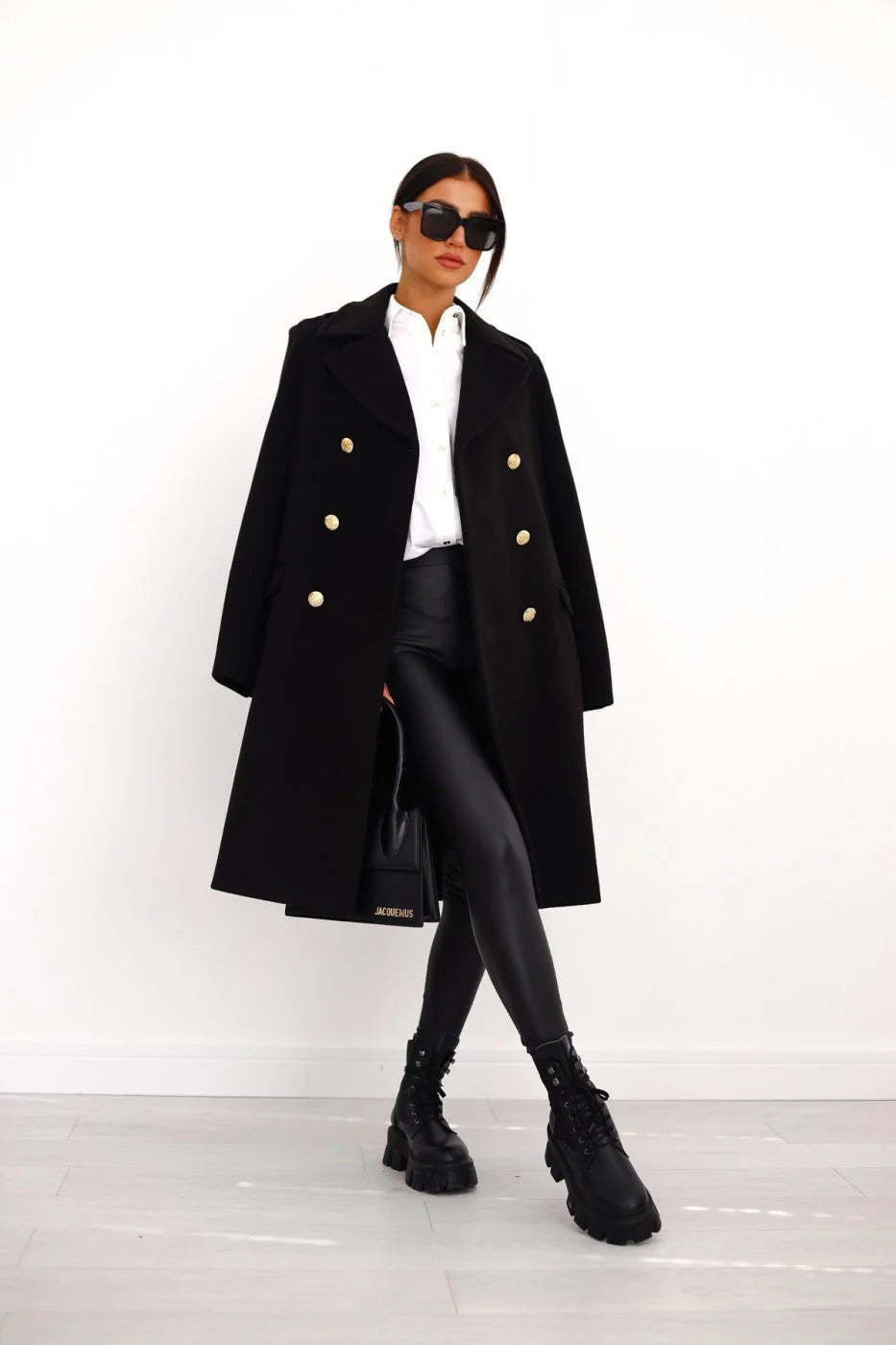 ModeGeist | Doppelreiher Langmantel Elegante Wollmischung Übergangsjacke