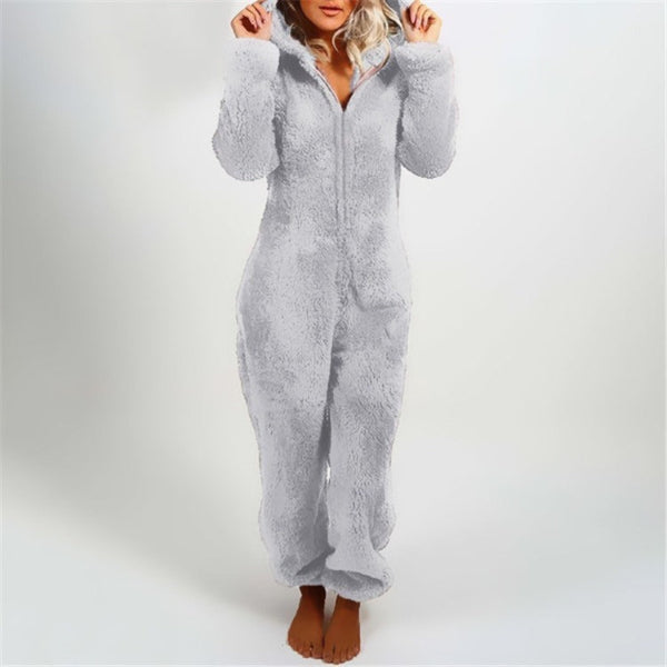 ModeGeist | Damen Teddy Fleece Overall mit Kapuze