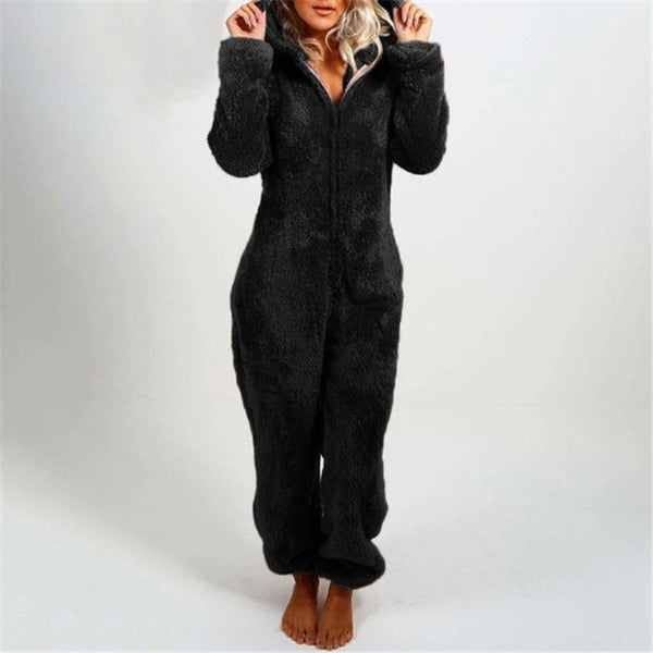 ModeGeist | Damen Teddy Fleece Overall mit Kapuze