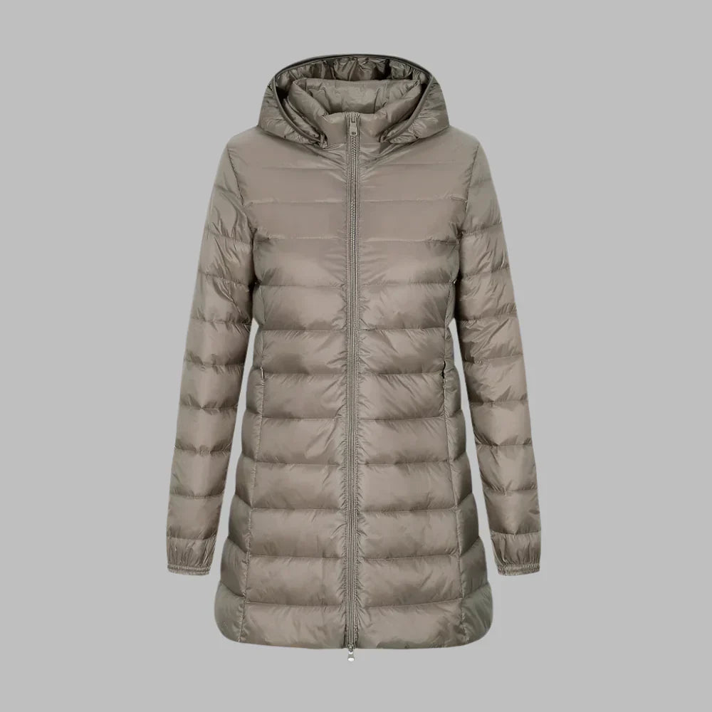 ModeGeist | Steppjacke – Figurbetont Mid-Thigh Länge – mit Kapuze – Wasserabweisend – Reißverschluss Vorne