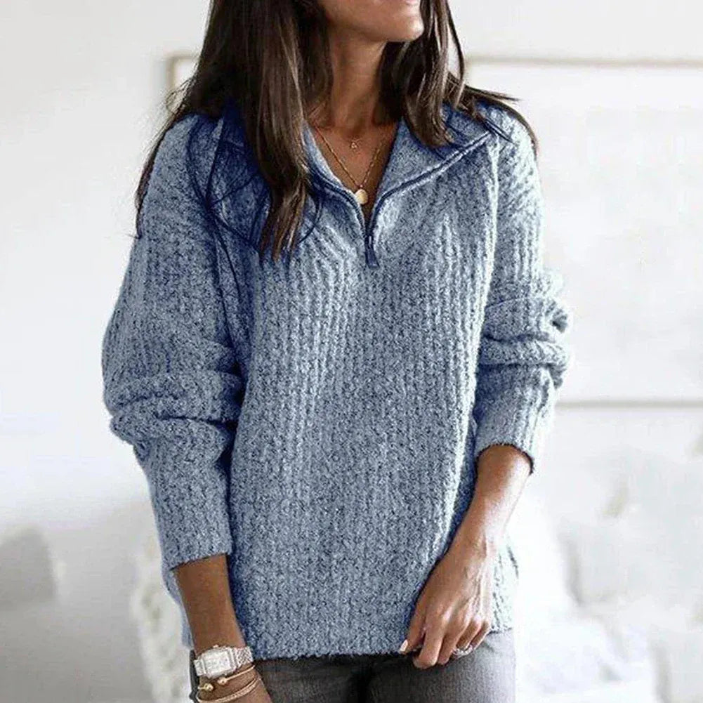 ModeGeist | Strick Damenpullover mit Halb Zip Kragen