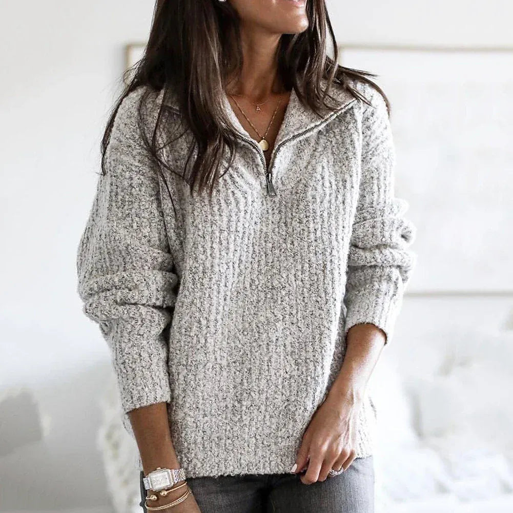 ModeGeist | Strick Damenpullover mit Halb Zip Kragen