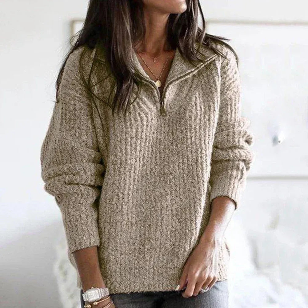 ModeGeist | Strick Damenpullover mit Halb Zip Kragen