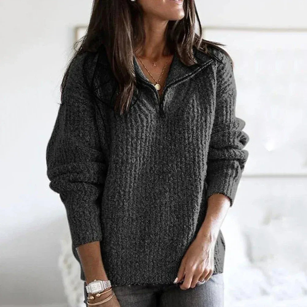 ModeGeist | Strick Damenpullover mit Halb Zip Kragen