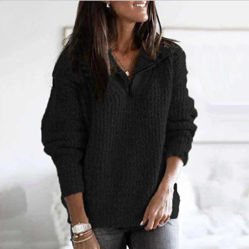 ModeGeist | Strick Damenpullover mit Halb Zip Kragen