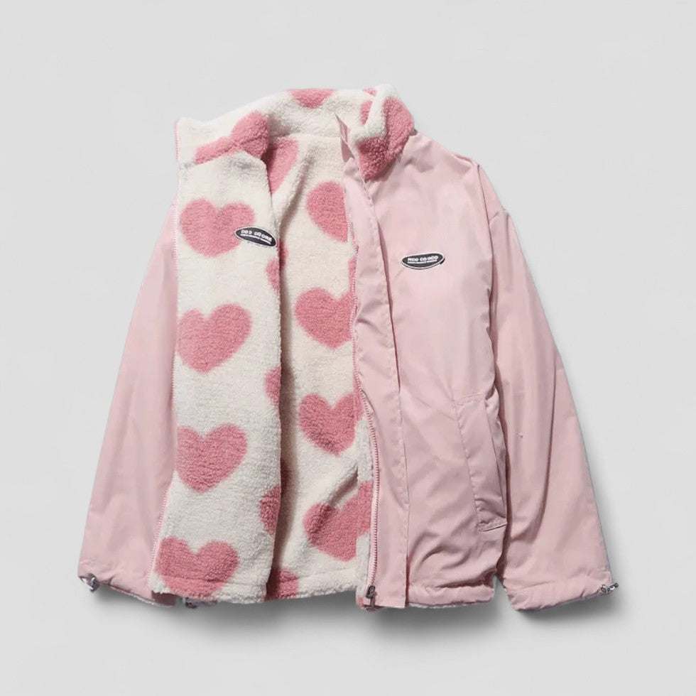 ModeGeist | Wendemantel mit Herzfutter Gemütliche Zip up Jacke