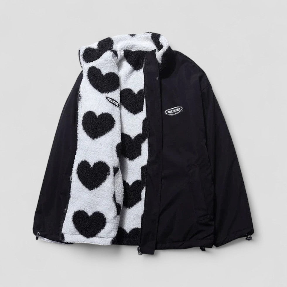 ModeGeist | Wendemantel mit Herzfutter Gemütliche Zip up Jacke