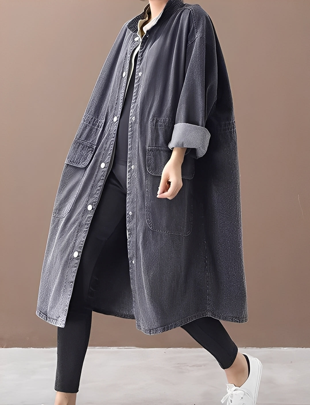ModeGeist | Oversized Denimjacke mit Stehkragen für Frauen