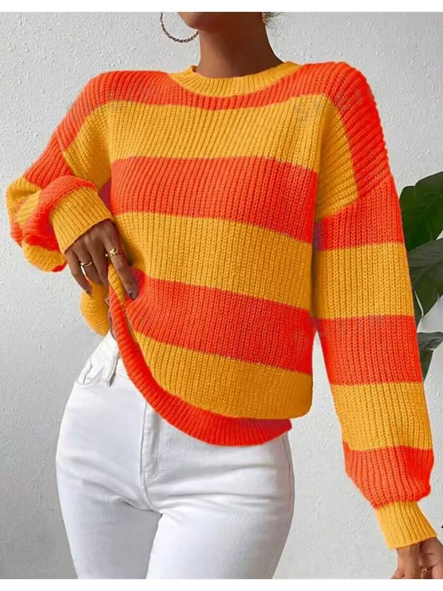 ModeGeist | Weicher Damenpullover mit Langen Ärmeln und Streifen