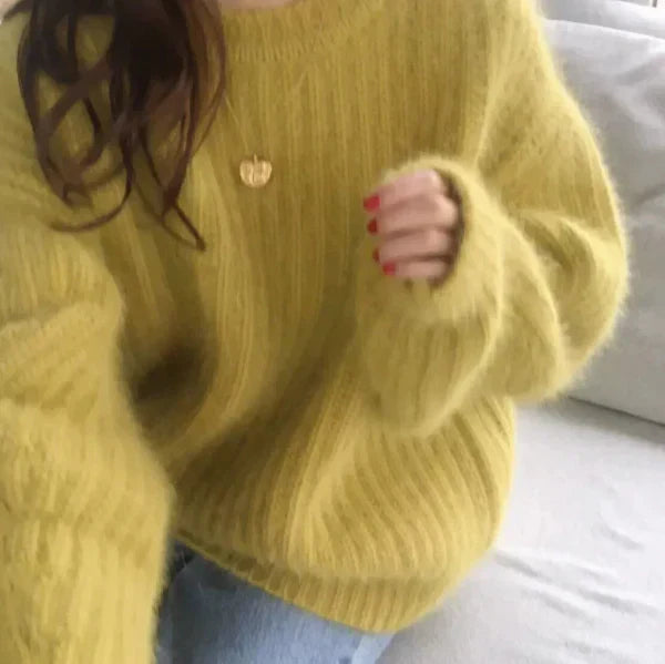 ModeGeist | Pullover Pullover Mohair Mischung Übergröße Fit Gerippter Strick Rundhals