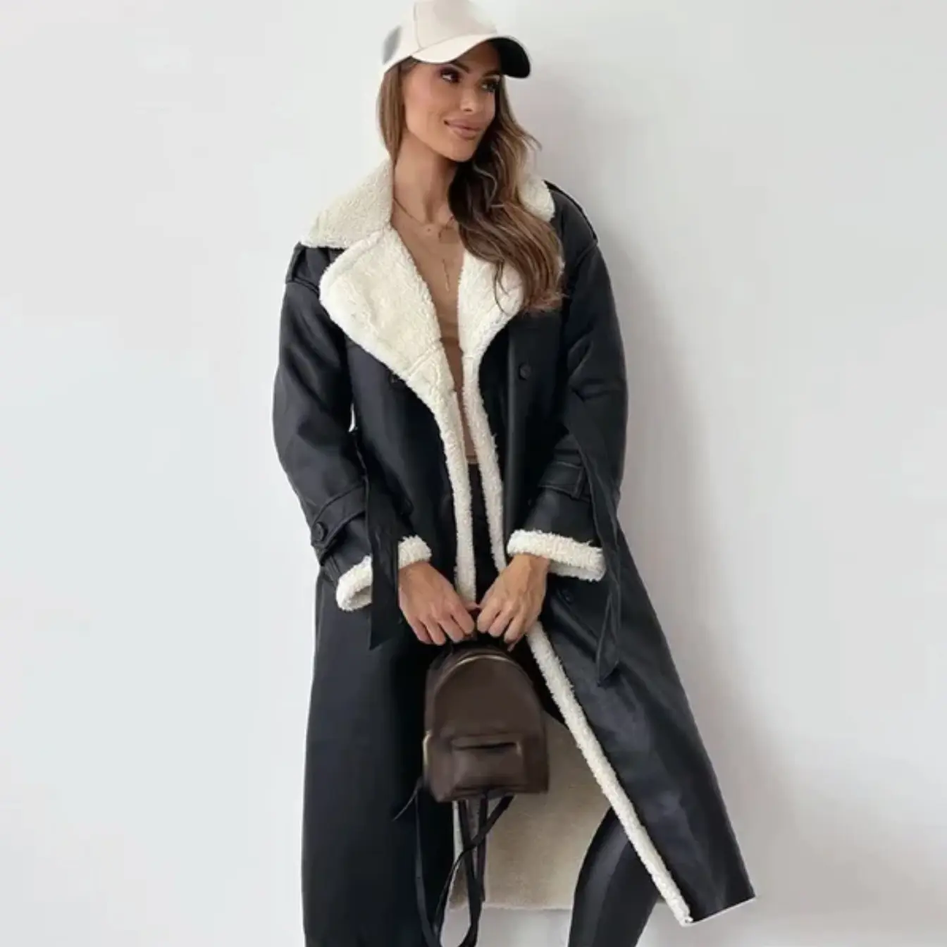 ModeGeist | Langshearling Gefütterter Trenchcoat Schicker Doppelreiher Wintermantel