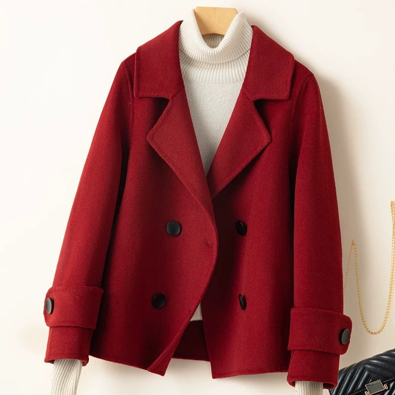 ModeGeist | Mantel - Taillierter Fit - Woll-Look - Doppelreiher - Reverskragen - Kurze Länge