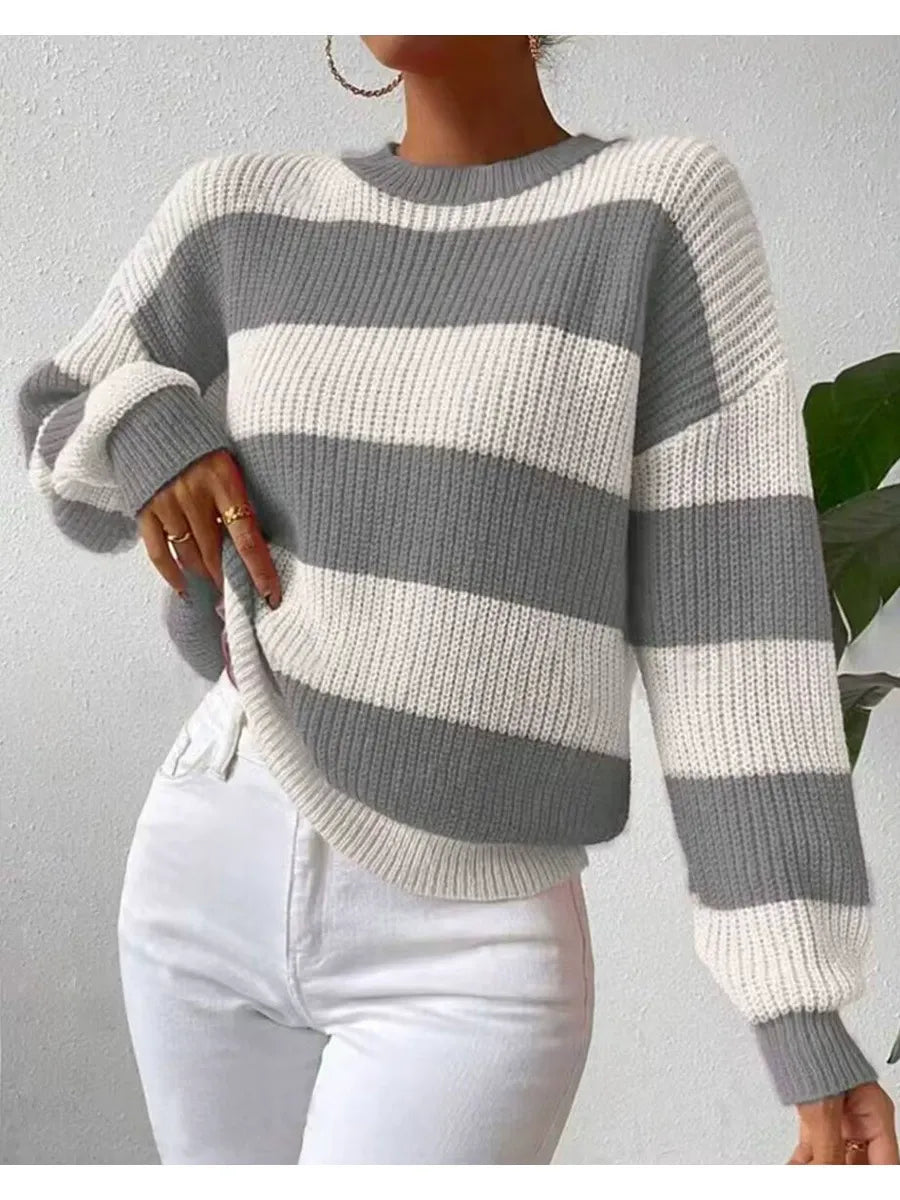 ModeGeist | Weicher Damenpullover mit Langen Ärmeln und Streifen