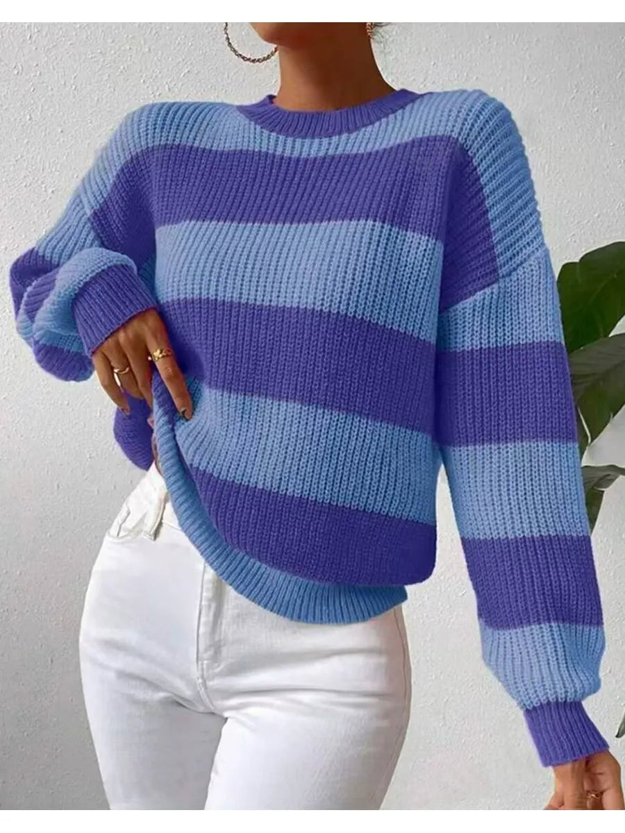 ModeGeist | Weicher Damenpullover mit Langen Ärmeln und Streifen