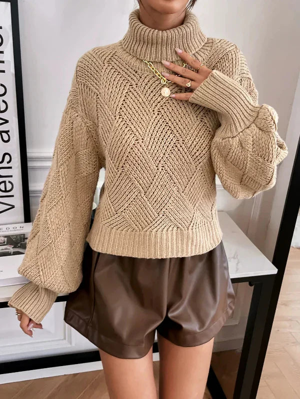 ModeGeist | Pullover Pullover Wollstrick Übergröße Fit Rollkragen Laternenärmel