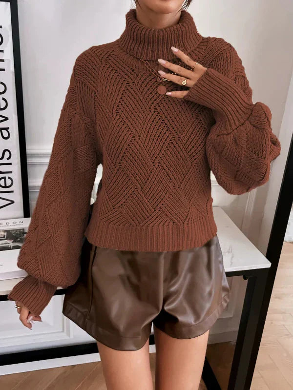 ModeGeist | Pullover Pullover Wollstrick Übergröße Fit Rollkragen Laternenärmel