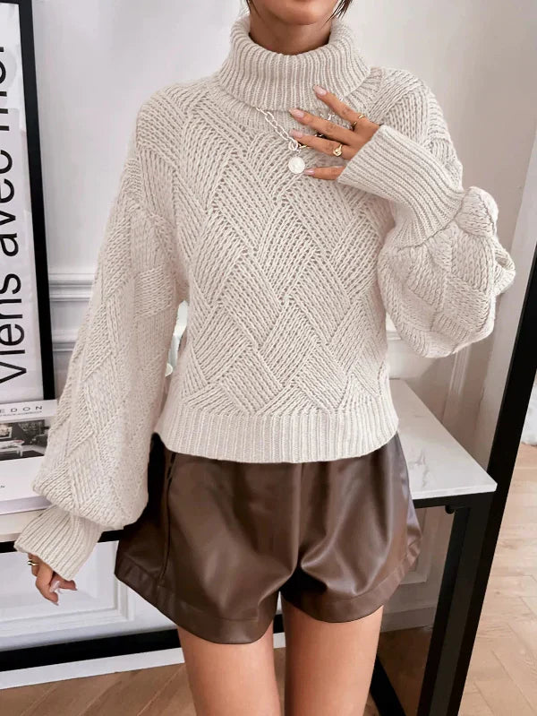 ModeGeist | Pullover Pullover Wollstrick Übergröße Fit Rollkragen Laternenärmel