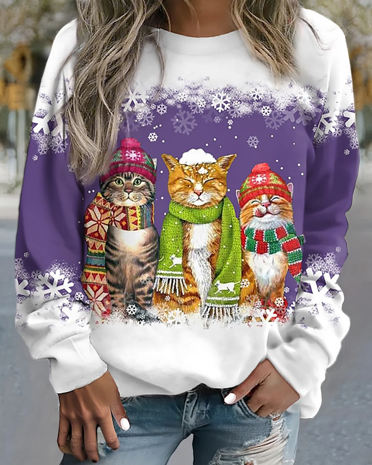 ModeGeist | Strick Sweatshirt Lockere Passform Grafikdruck Rippbündchen Lässiger Stil