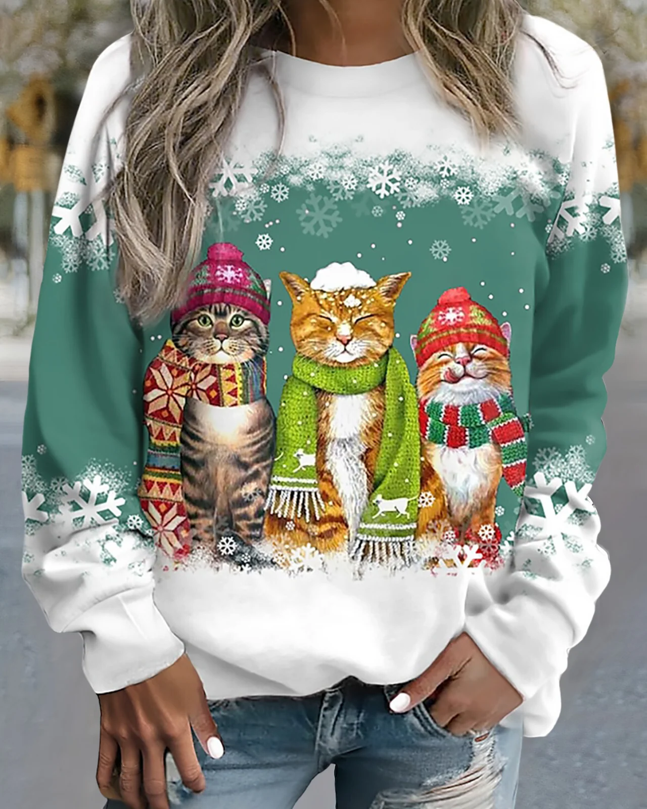 ModeGeist | Strick Sweatshirt Lockere Passform Grafikdruck Rippbündchen Lässiger Stil