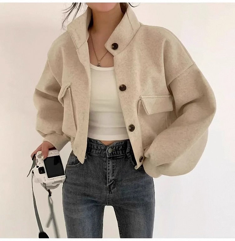 ModeGeist | Graue Wollkurzjacke für Damen