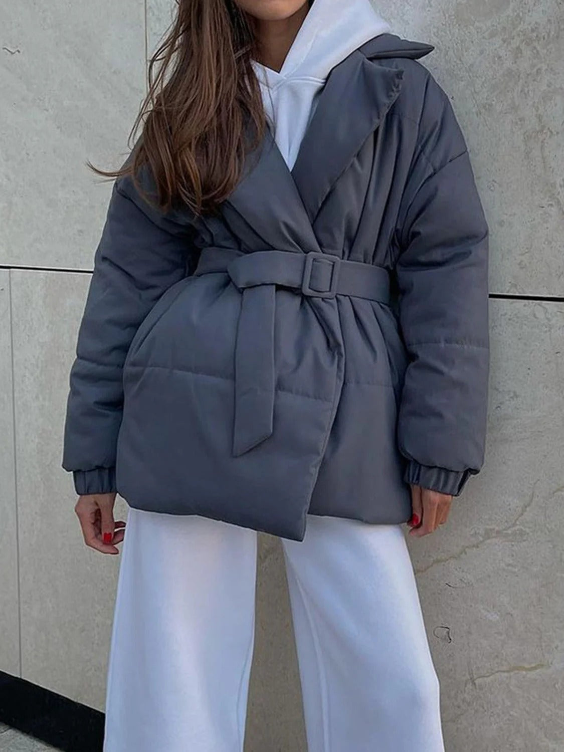 ModeGeist | Gürteltaschen Pufferjacke Wickel Front Stepp Wintermantel