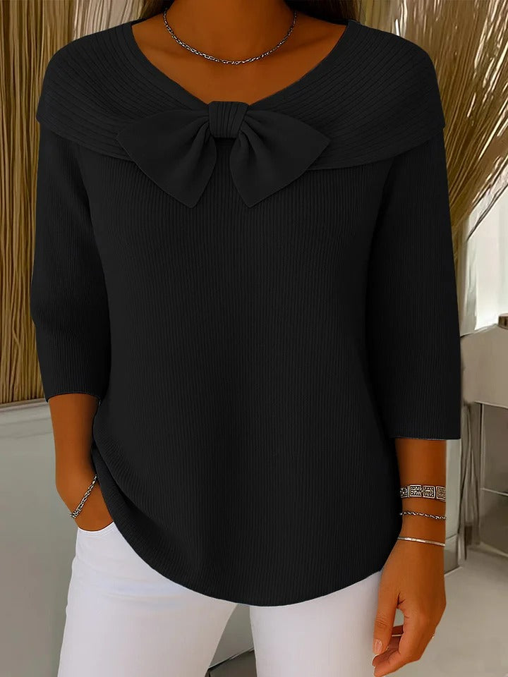 MODEGEIST Damen Pullover Schleifendetail Rundhals Strick