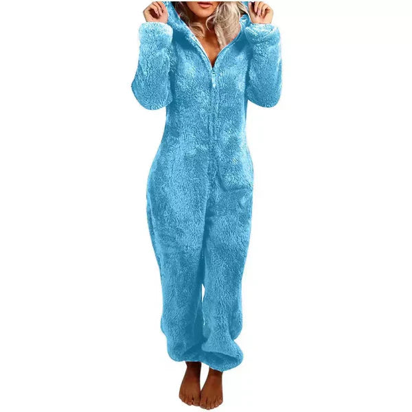 ModeGeist | Damen Teddy Fleece Overall mit Kapuze