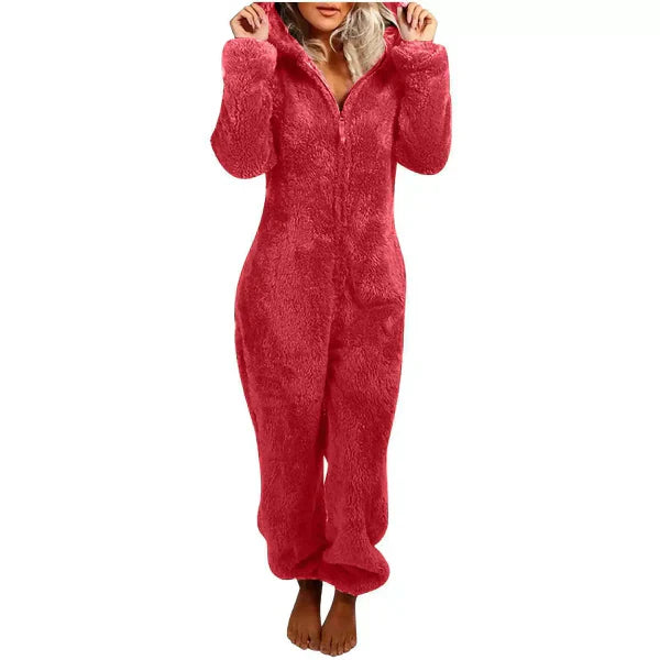 ModeGeist | Damen Teddy Fleece Overall mit Kapuze