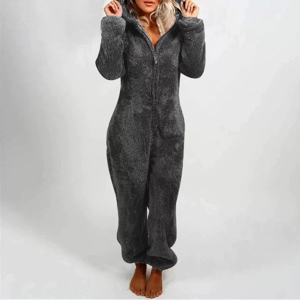 ModeGeist | Damen Teddy Fleece Overall mit Kapuze