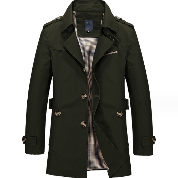 ModeGeist | Langer wasserdichter Trenchcoat für Herren mit doppelten Knöpfen