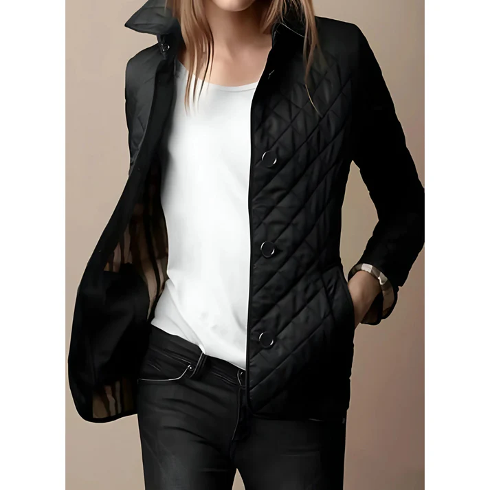 ModeGeist | Steppjacke – Taillierte Passform – Diamantmuster – Hüftlänge – Knopfverschluss