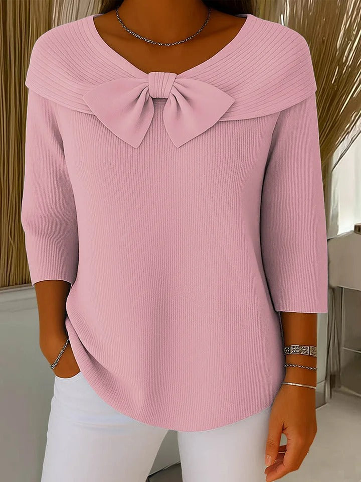 MODEGEIST Damen Pullover Schleifendetail Rundhals Strick
