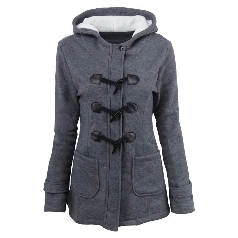 ModeGeist | Mantel mit Kapuze - Taillierte Passform - Baumwollmischung - Vintage Toggle-Verschluss