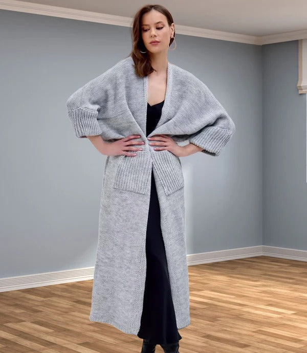 ModeGeist | Strickjacke - Oversized Fit - Wolllook - V-Ausschnitt - Offenes Modell mit Taschen