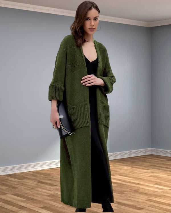 ModeGeist | Strickjacke - Oversized Fit - Wolllook - V-Ausschnitt - Offenes Modell mit Taschen