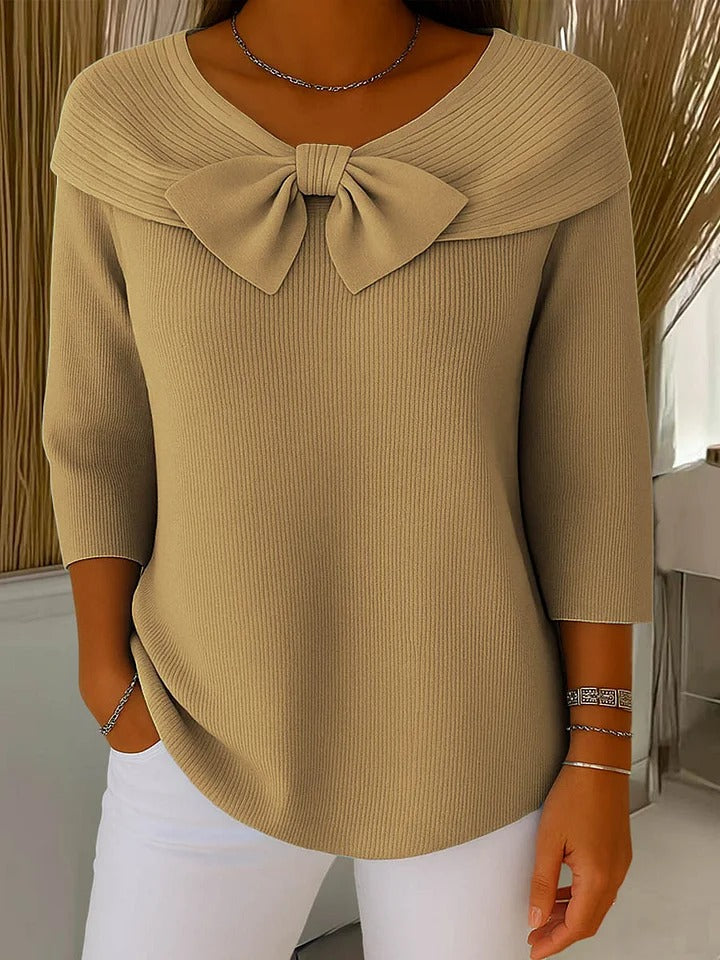 MODEGEIST Damen Pullover Schleifendetail Rundhals Strick